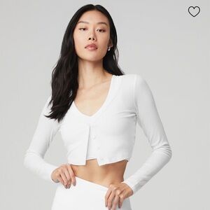 ALO Cropped Whisper Cardigan - White
